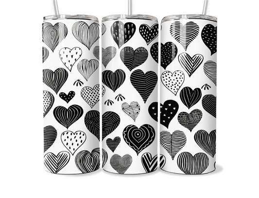 Black and White love heart 20oz Thermal Tumbler