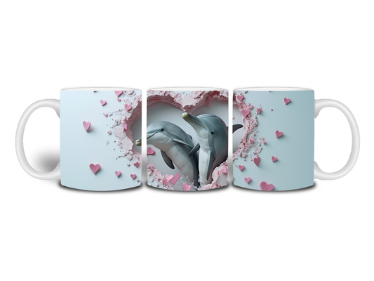 3D Dolphin Heart 11oz Mug