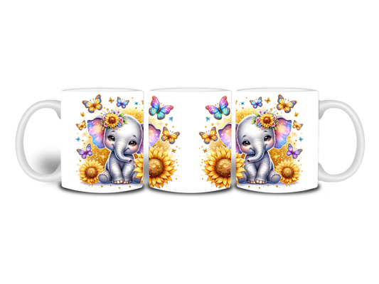 Etty The Elephant With Cute Butterfly's And Sunflowers 11oz mug