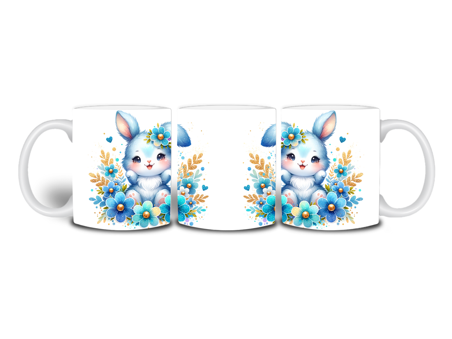 Little Bunny Mug With Cute Blue Flowers