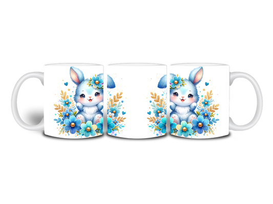 Little Bunny Mug With Cute Blue Flowers