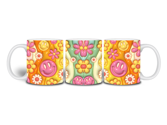 Colourful 3D Retro Daisy's  11oz Mug