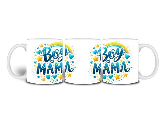 Boy Mama Yellow And Blue Hearts & Stars 11oz Mug