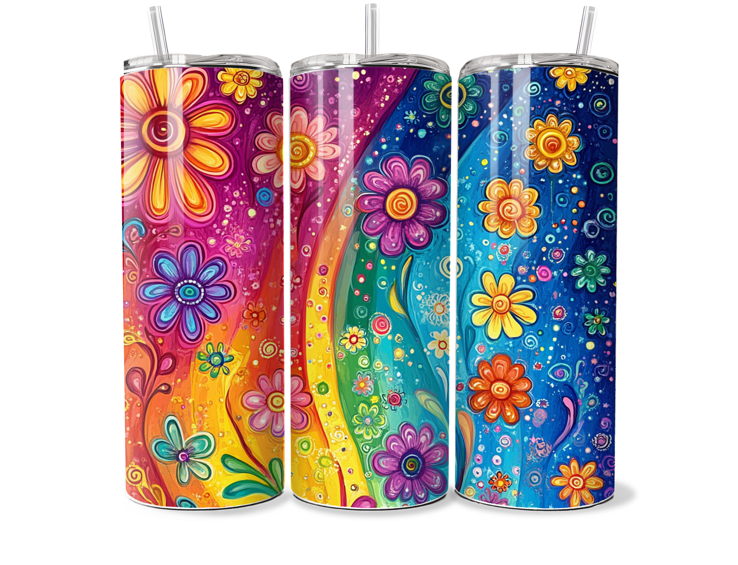 Beautiful Multi Coloured Flower 20oz Thermal Tumbler