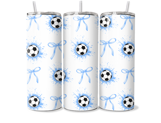 Blue Football And Bows 20oz Thermal Tumbler