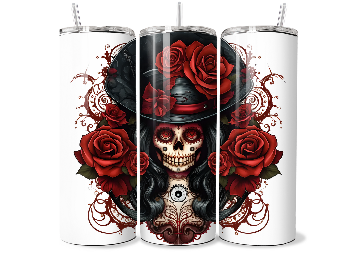 Gothic Red Rose Skull 20oz Tumbler