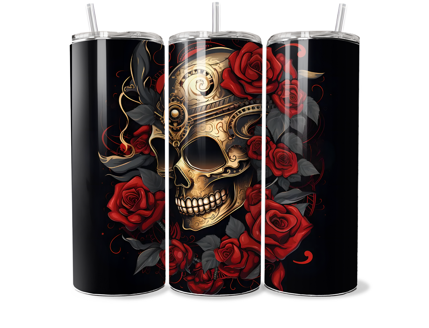 Gothic Gold Skull And Red Rose 20oz Tumbler