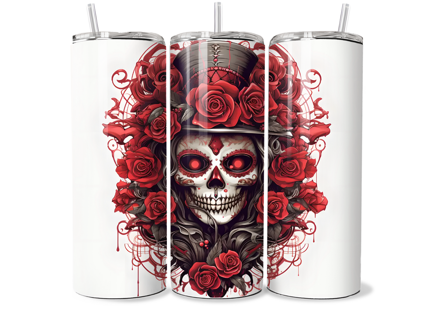 Gothic Red Rose Skull And Top Hat 20oz Tumbler