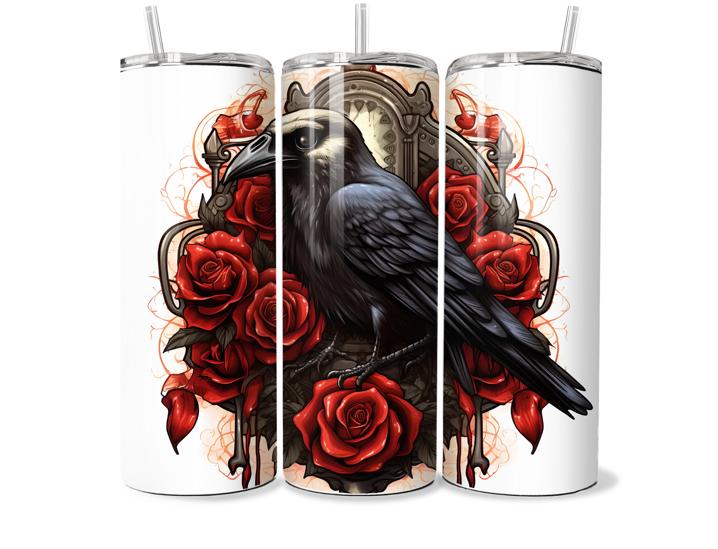 Gothic Black Bird And Roses 20oz Tumbler