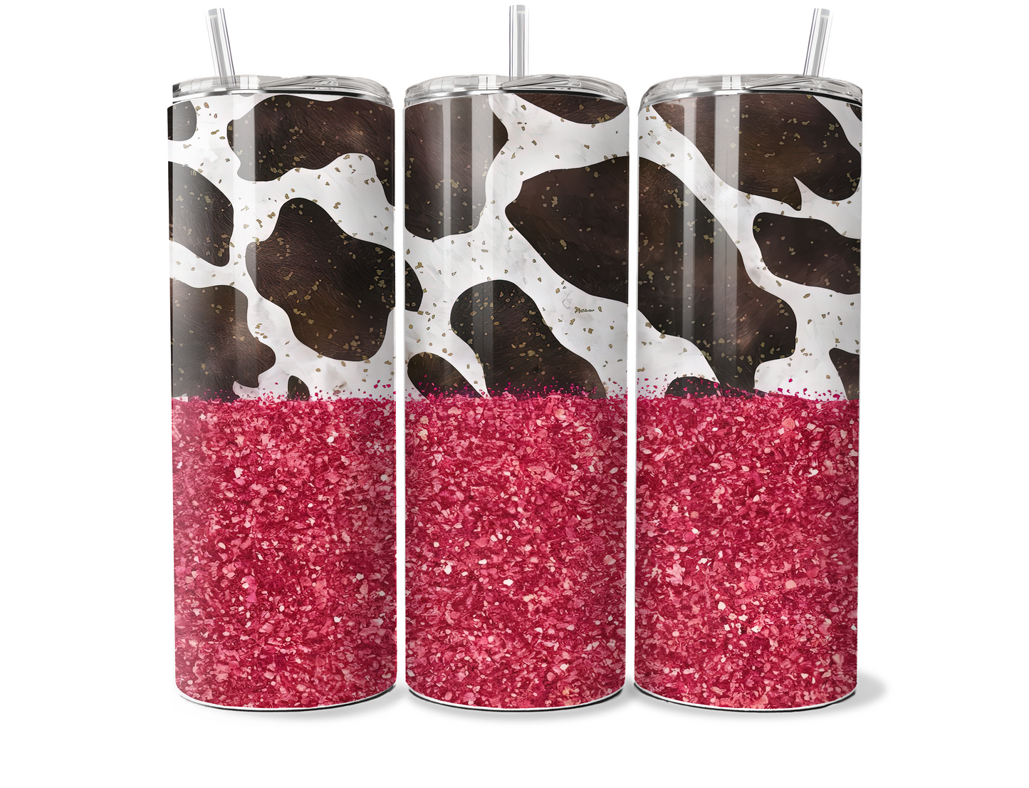 Cow Hide and Pink Glitter 20oz Thermal Tumbler